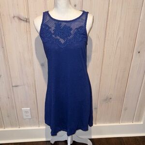 Express Royal Blue Sleeveless Crochet Yoke Dress